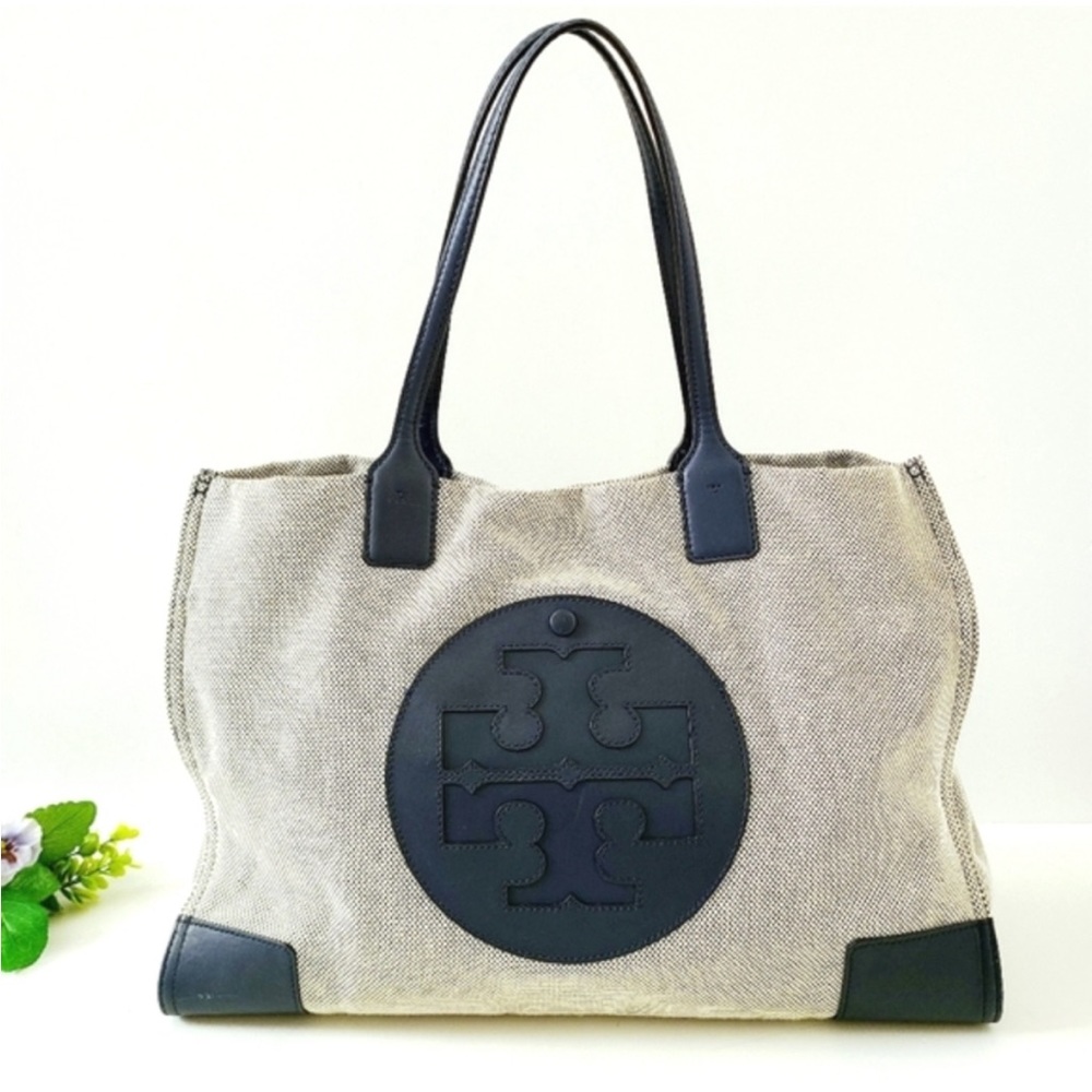 Tory Burch Ella Canvas Navy Tote Bag